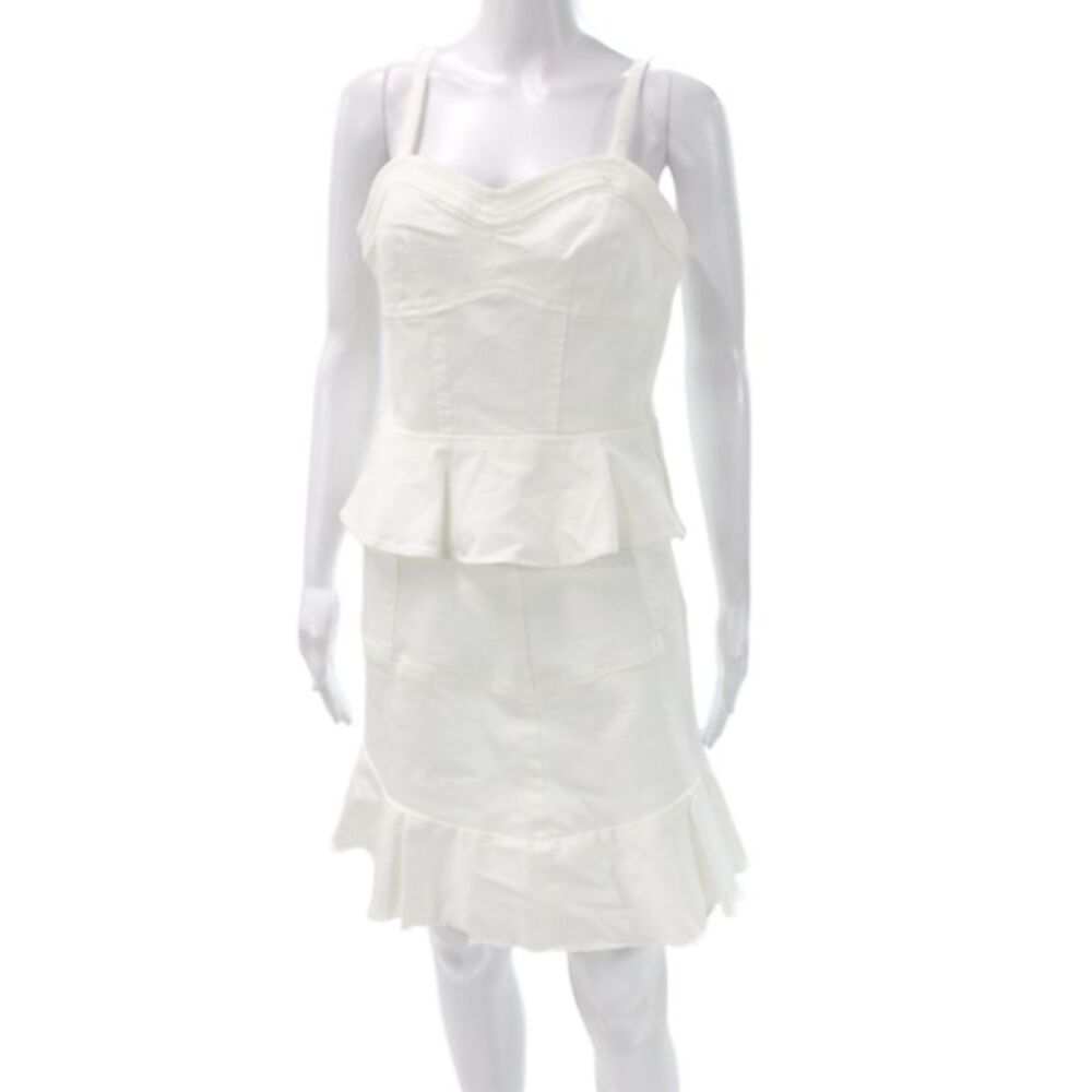 Aqua Womens Fit & Flare White Cotton Sweetheart Neckline Sleeveless Set Size S